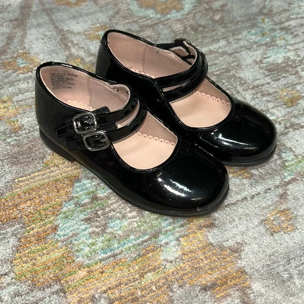 Christie & Jill black double strap Mary Jane dress shoes toddler sz 7